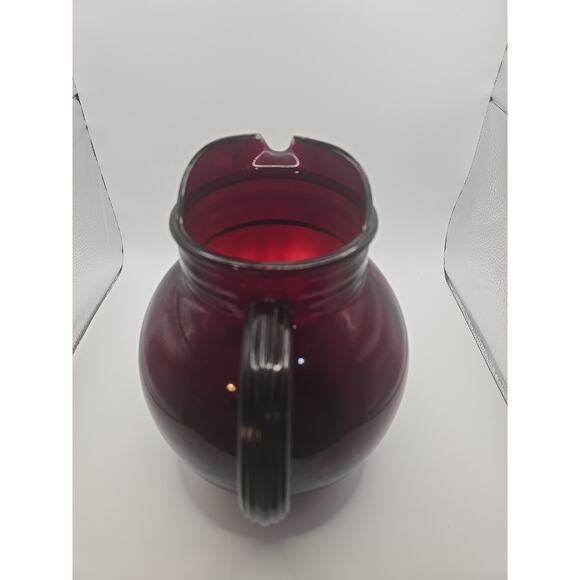 Vintage MCM Anchor Hocking Royal Ruby Red Glass Large Ball Ice Lip Pitcher 3 qts - Picture 3 of 3